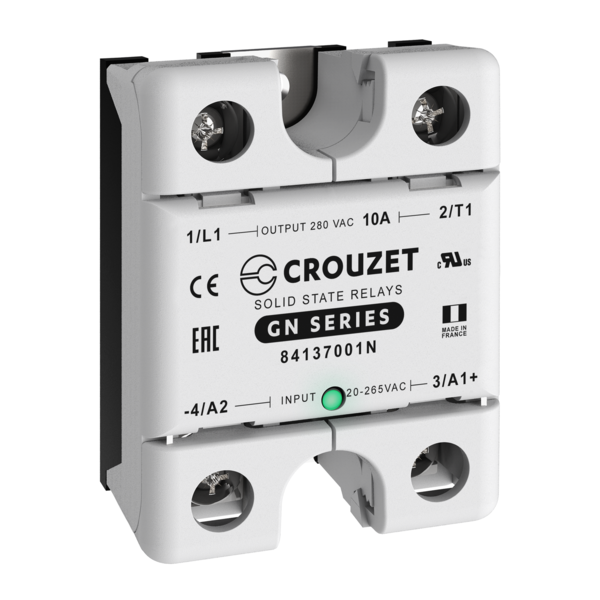 Crouzet SSR, 1 Phase, Panel Mount, 10A, IN 20-265 VAC, OUT 280 VAC, Zero Cross 84137001N